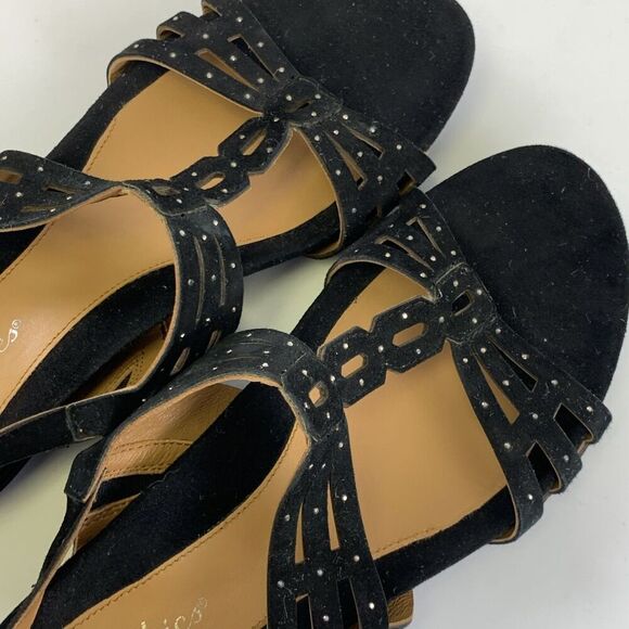 Earthies Tica Slingback Sandal Black Nubuck Leather Rhinestone Low Heel Size 9.5 - Picture 12 of 12